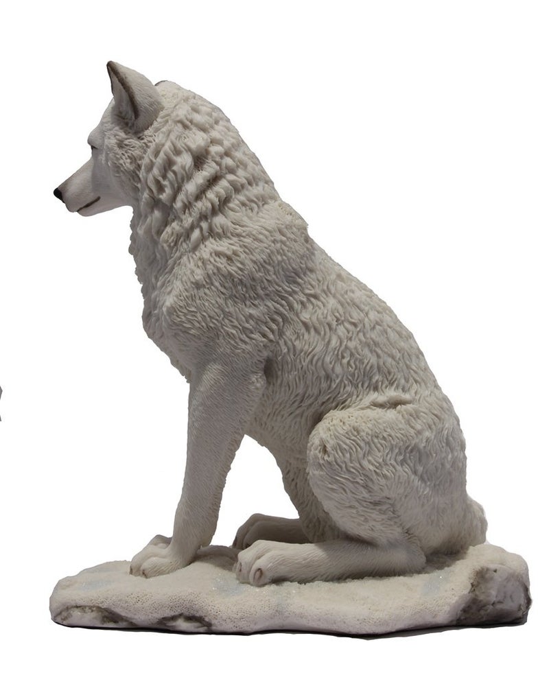US 7.75 Inch Wolf Sitting in Snow Decorative Statue Figurine, White - Image 4
